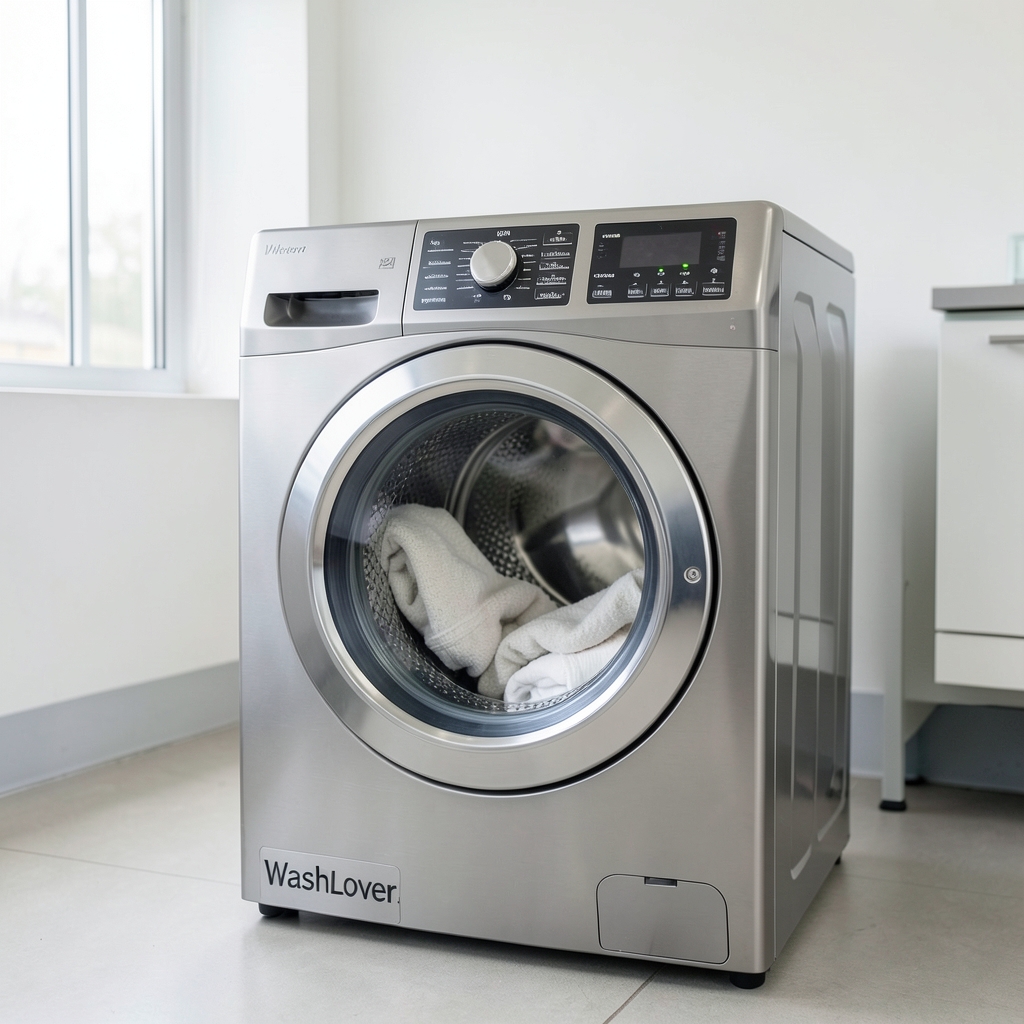 เครื่องซักผ้าในร้าน WashLover แสดงโปรแกรมซักผ้าฝ้ายและผ้าสังเคราะห์