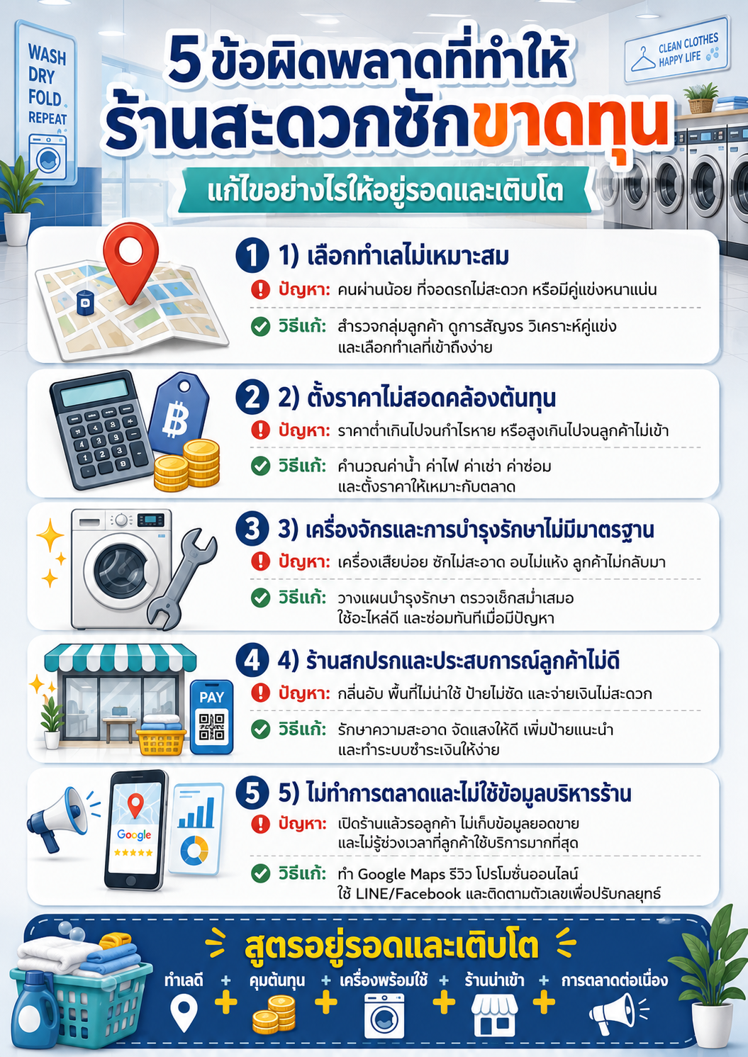 เจ้าของร้านสะดวกซักกำลังตรวจสอบต้นทุนและวัสดุสิ้นเปลืองเพื่อบริหารต้นทุนอย่างมีประสิทธิภาพ