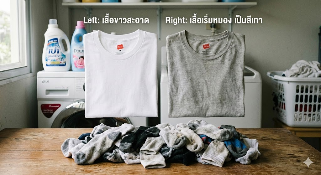 ปัญหาเสื้อขาวหมองจากการซักรวมกับถุงเท้า