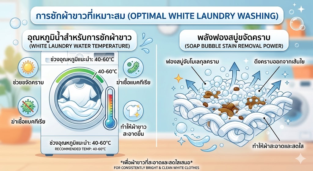 วิธีซักเสื้อขาวด้วยน้ำอุ่นเพื่อขจัดคราบฝังลึก