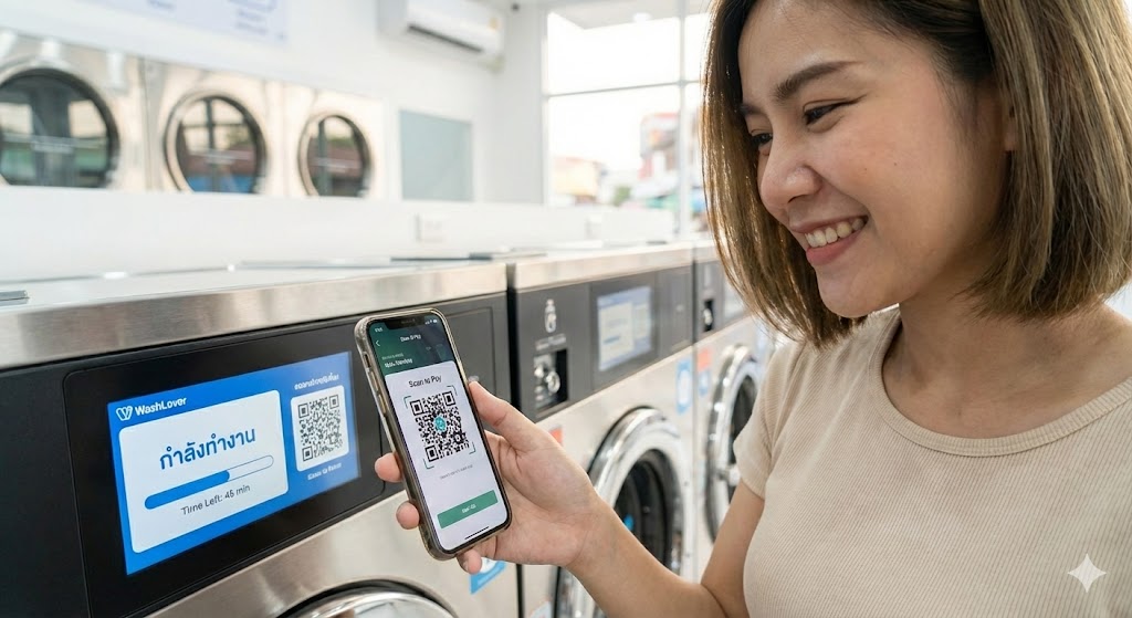 ระบบชำระเงินไร้เงินสด สแกนจ่ายง่ายที่ร้านสะดวกซัก WashLover ยโสธร