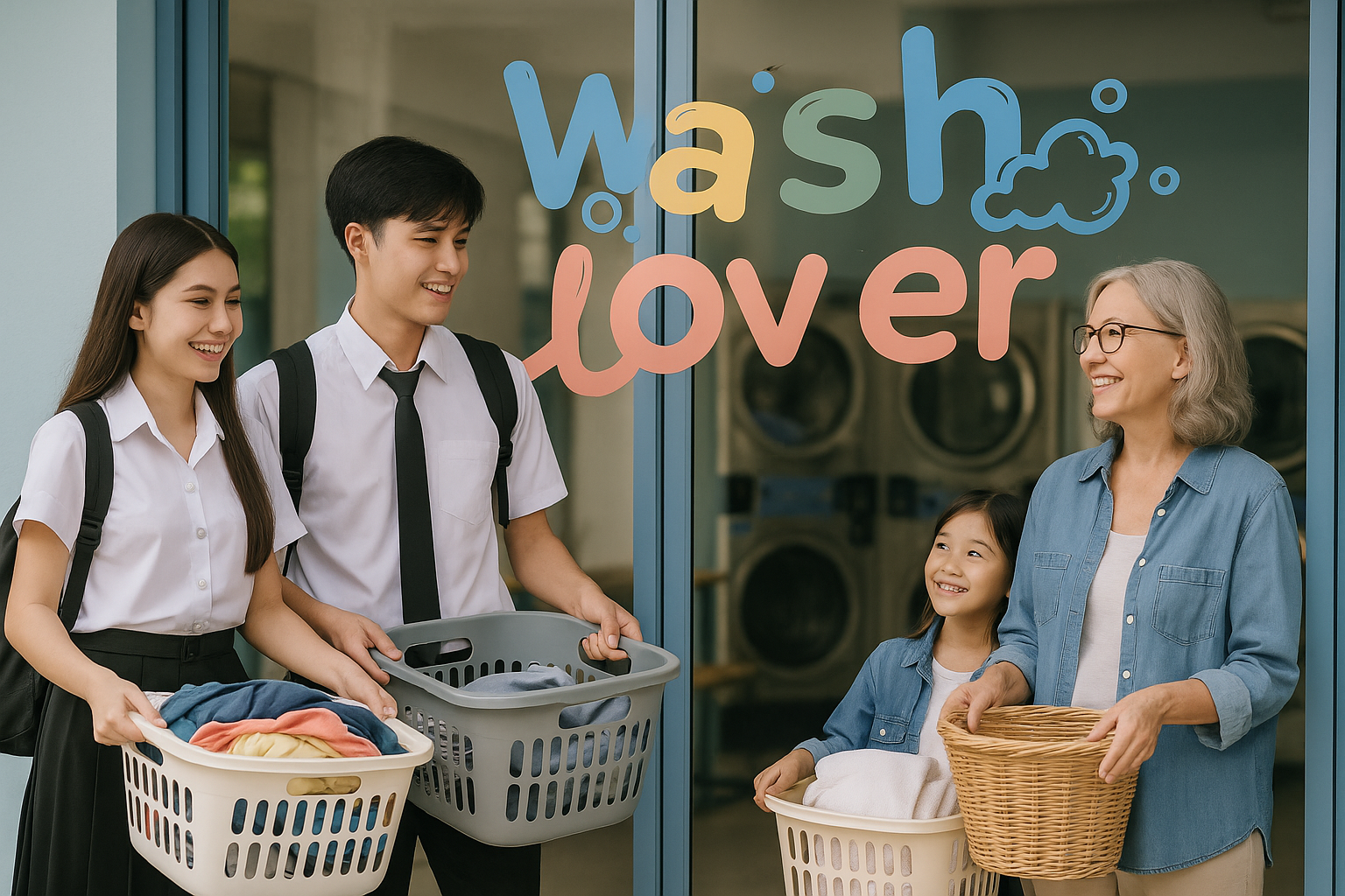 กลุ่มลูกค้านักศึกษาและคนวัยทำงานใช้บริการร้านซักผ้า Washlover ในเมืองโคราช อย่างสะดวกสบาย