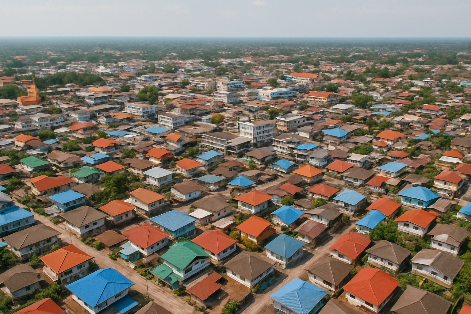 วิวมุมสูงย่านที่พักอาศัยหนาแน่นในตัวเมืองเพชรบูรณ์ แสดงถึงศักยภาพในการเปิดร้านสะดวกซัก