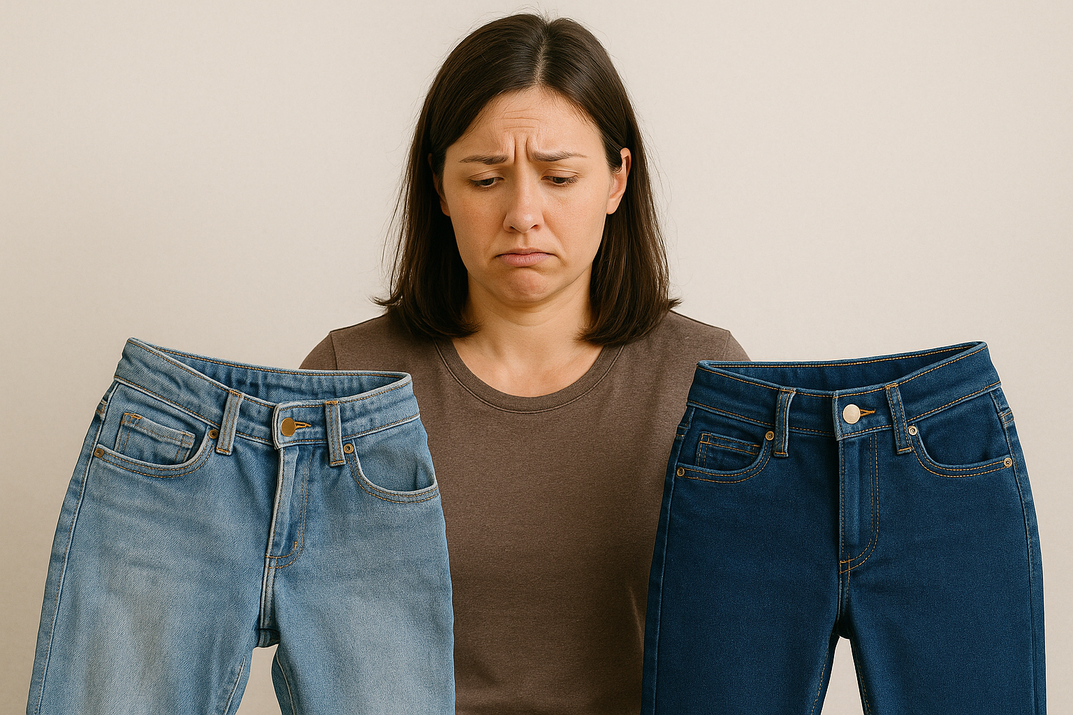 เปรียบเทียบกางเกงยีนส์เก่าสีซีดเสียทรงจากการซักบ่อยกับยีนส์ใหม่ทรงสวย