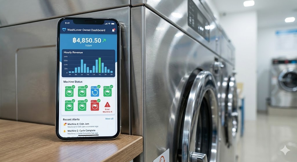 แอปพลิเคชันเช็กรายได้และควบคุมร้านสะดวกซักทางไกลสำหรับเจ้าของธุรกิจ