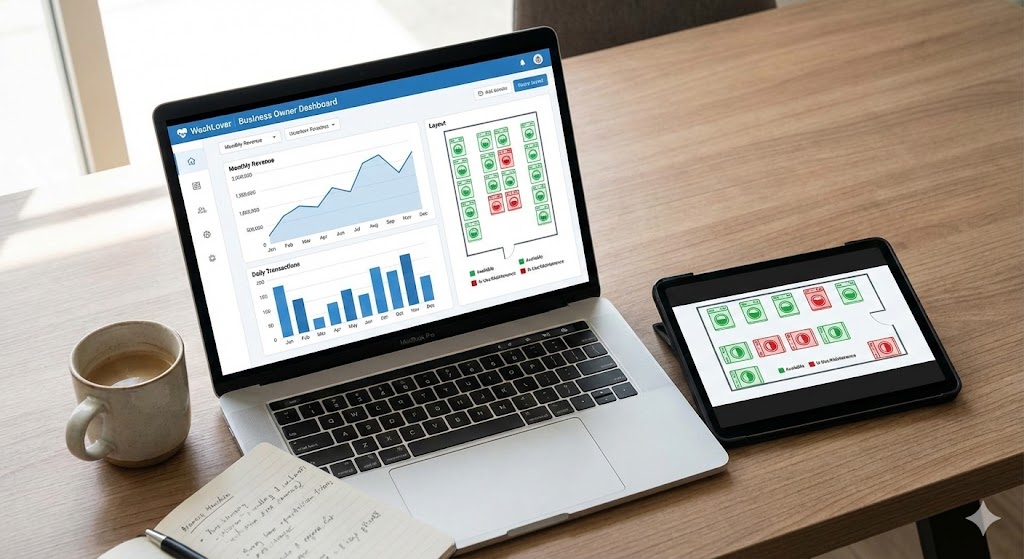 ระบบหลังบ้าน WashLover สำหรับเจ้าของธุรกิจร้านสะดวกซัก ตรวจสอบรายได้เรียลไทม์