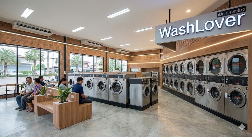 บรรยากาศภายในร้านสะดวกซักอำนาจเจริญ WashLover ที่สะอาด ทันสมัย และมีพื้นที่กว้างขวาง