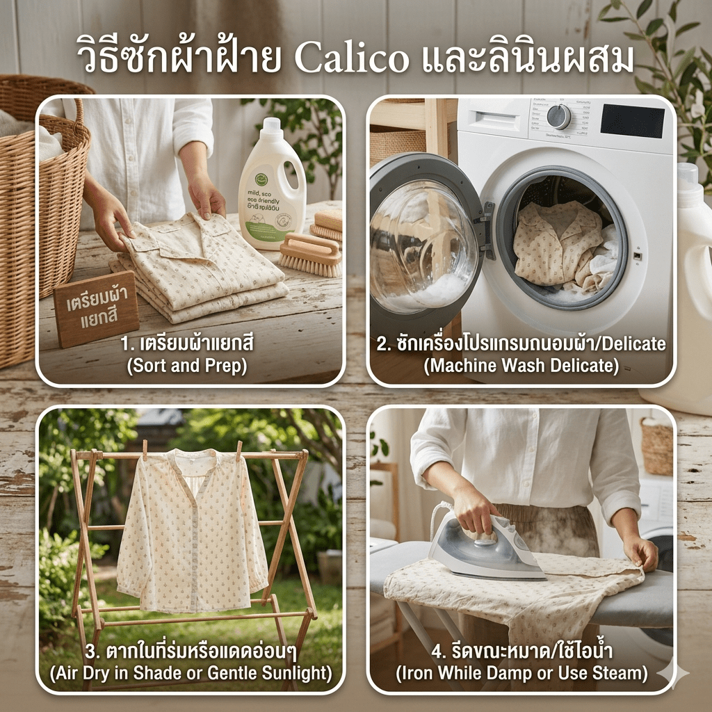 วิธีซักผ้าฝ้าย Calico และลินินผสม ฉบับมือโปร: ถนอมใยธรรมชาติให้สวยทน ไม่หด ไม่เสียทรง