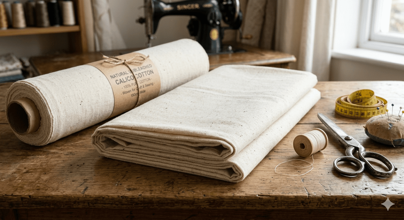 ผ้าฝ้าย Calico เนื้อผ้าธรรมชาติสีครีมเหมาะสำหรับงาน Handmade