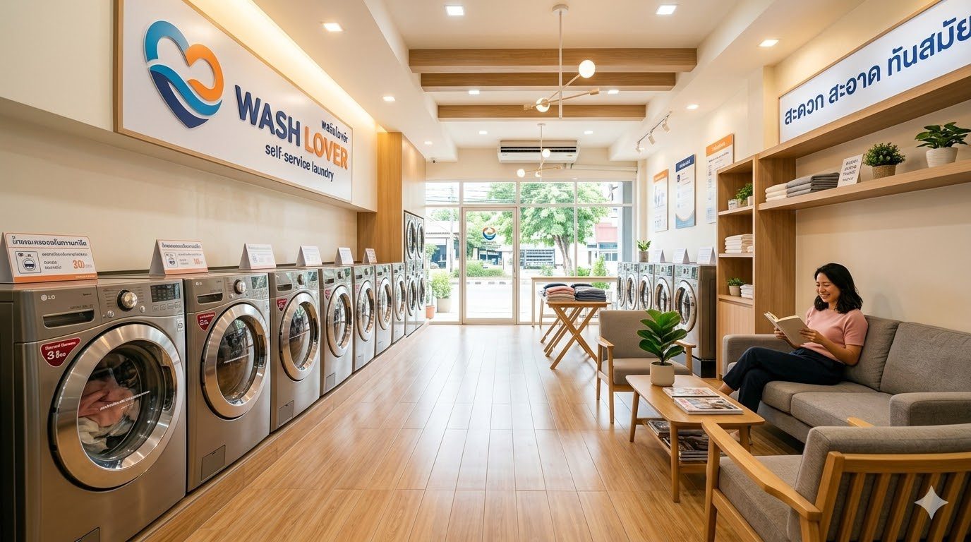 บรรยากาศร้านสะดวกซัก Wash Lover ที่สะอาดและทันสมัย