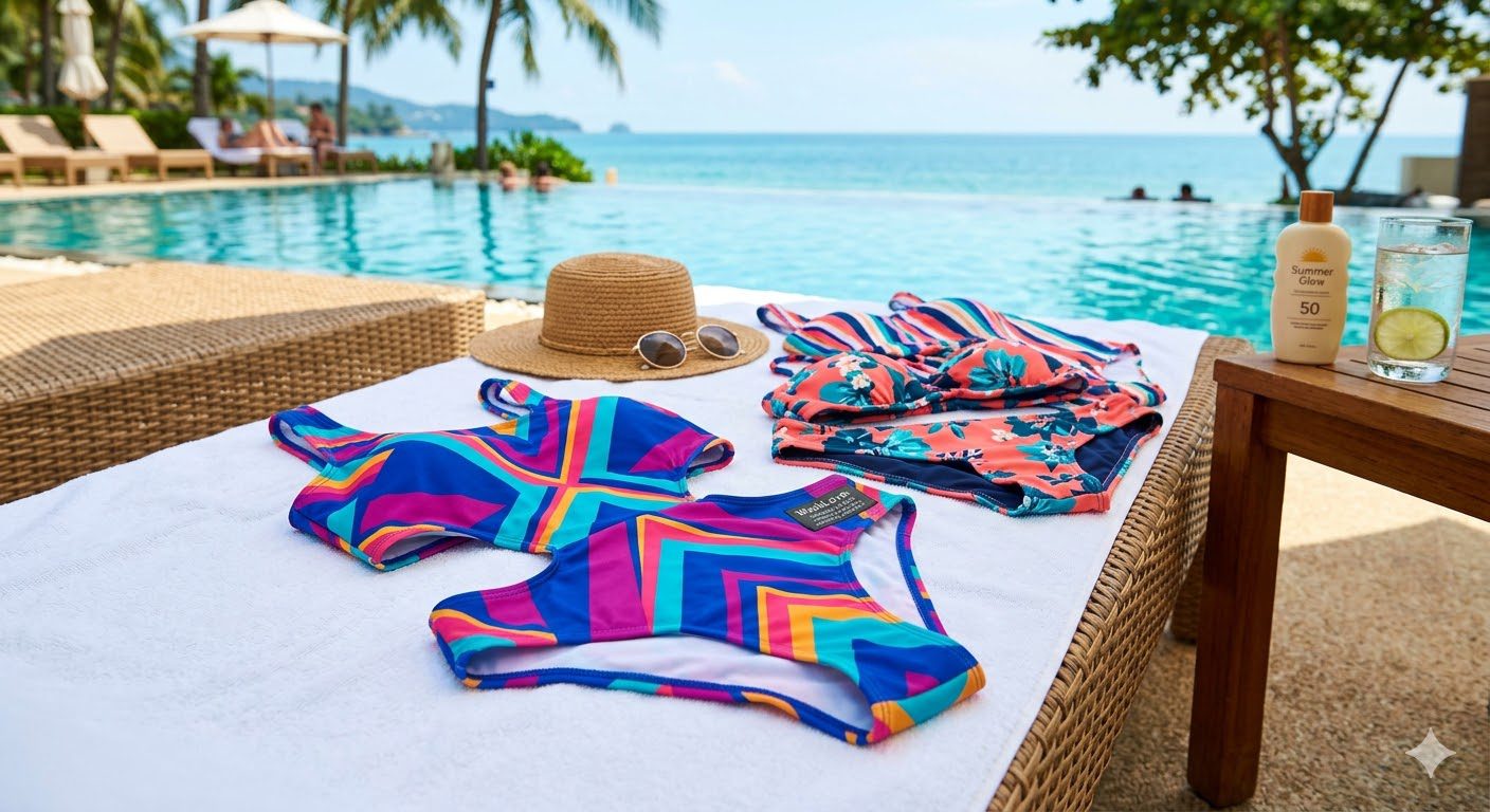 ชุดว่ายน้ำแฟชั่นเนื้อผ้า Spandex ยืดหยุ่นสูง สวมใส่สบาย สีสันสดใส