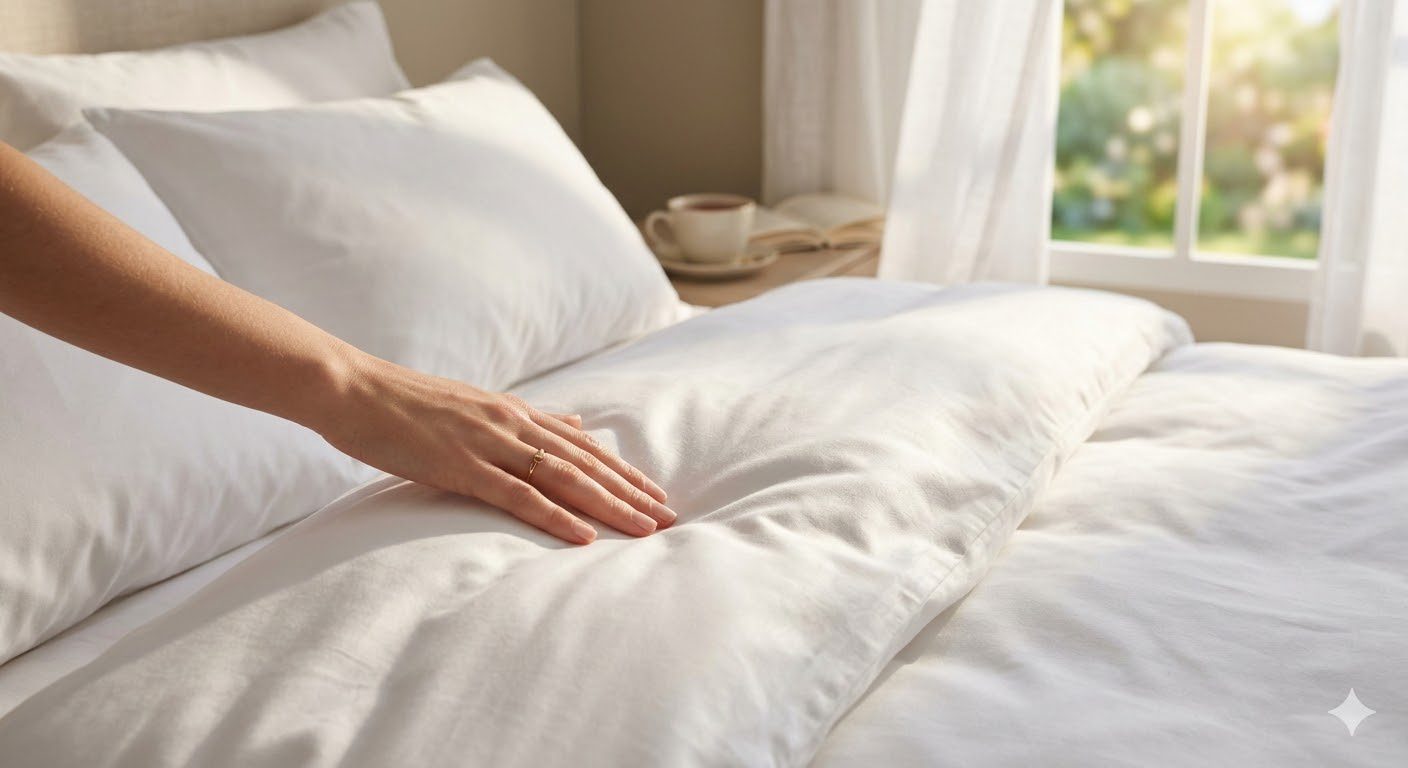 ชุดเครื่องนอนผ้าคอตตอนอียิปต์สีขาวสุดหรู ให้สัมผัสนุ่มสบาย