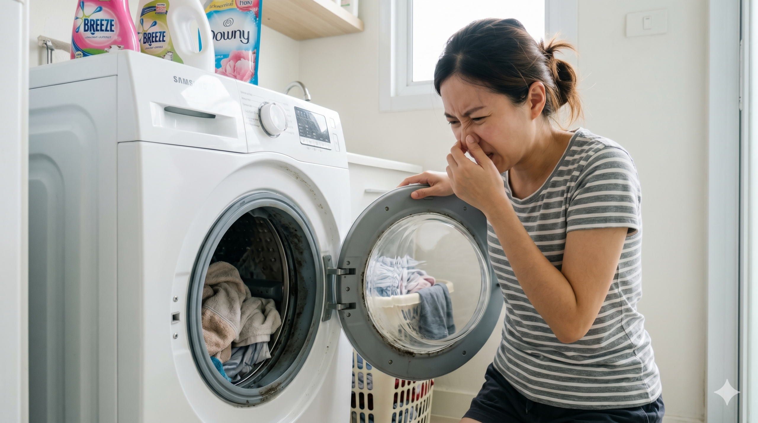 เปิดฝาเครื่องซักผ้าแล้วได้กลิ่นเหม็นอับ ปัญหาการซักผ้า ที่ทำลายความมั่นใจ