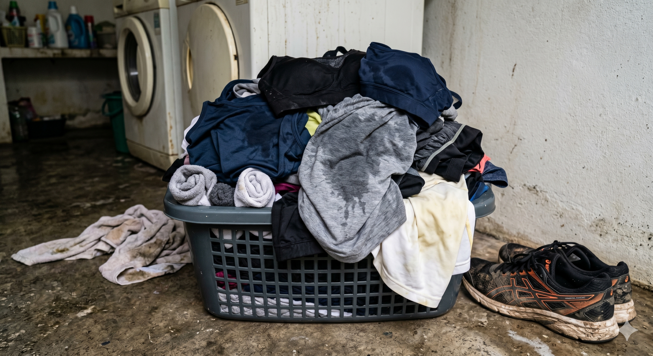 ตะกร้าใส่ชุดออกกำลังกายที่ชุ่มเหงื่อ หมักหมมจนเกิดแบคทีเรียและกลิ่นอับ