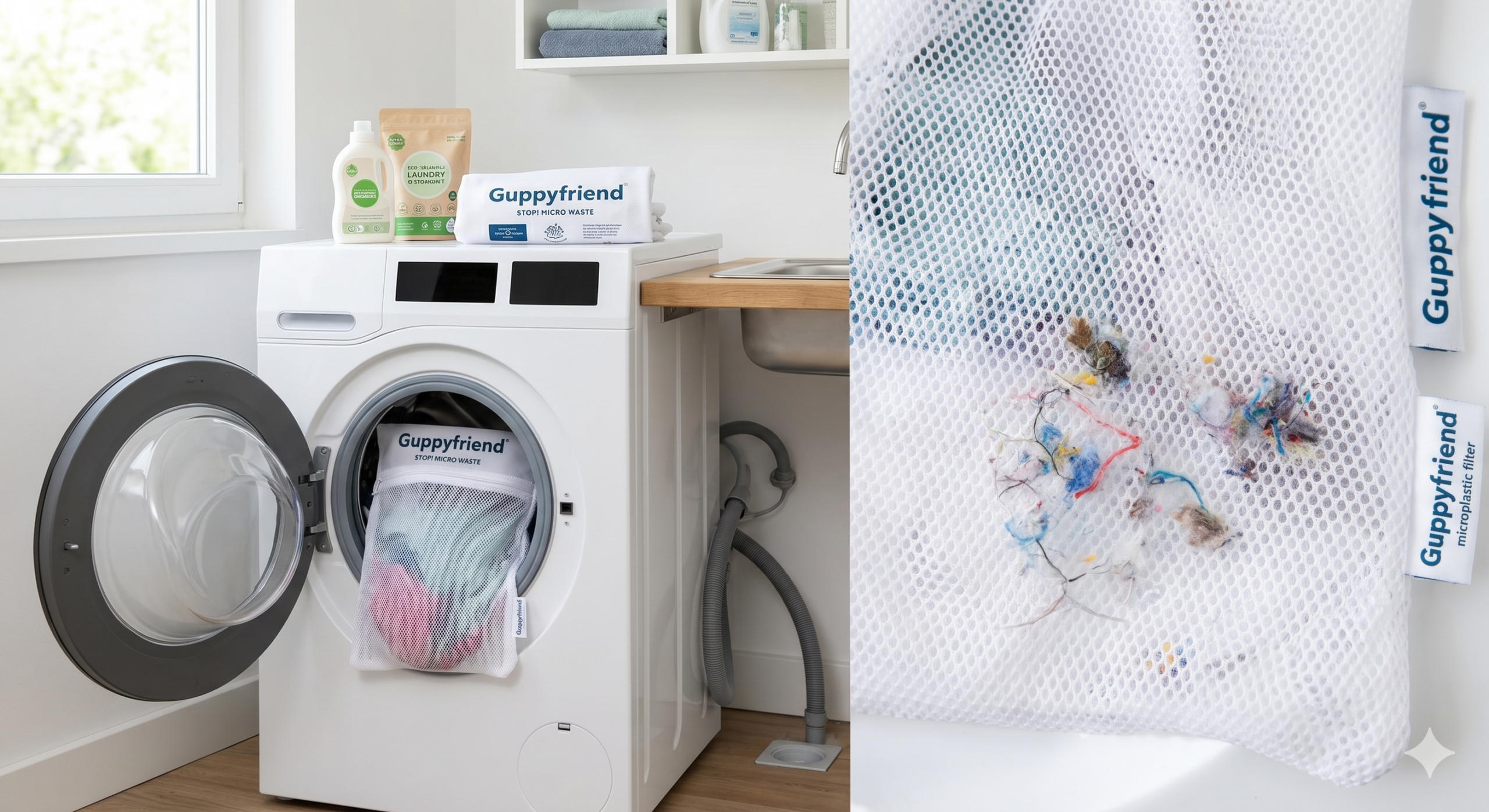 ถุงซักผ้า Guppyfriend สีขาวสำหรับกรองไมโครพลาสติกจากการซักผ้า